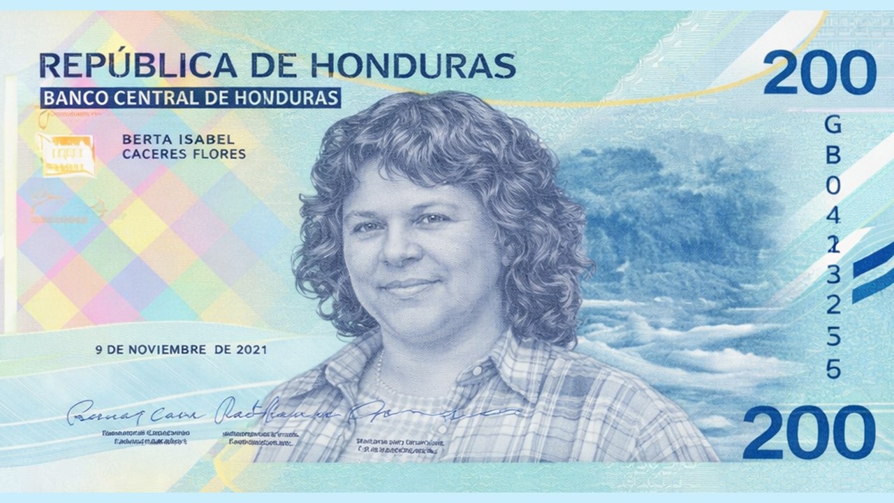 Billete con la imágen de Berta Cáceres