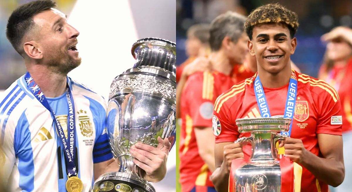 Messi con la Copa América y Lamine Yamal con la Eurocopa. Van por el título Mundial. Gentileza El Economista. 