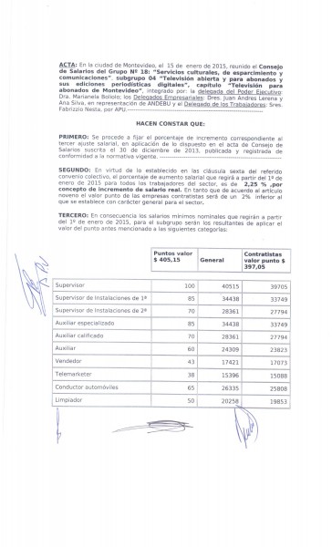Ajuste salarial TV para Abonados Montevideo