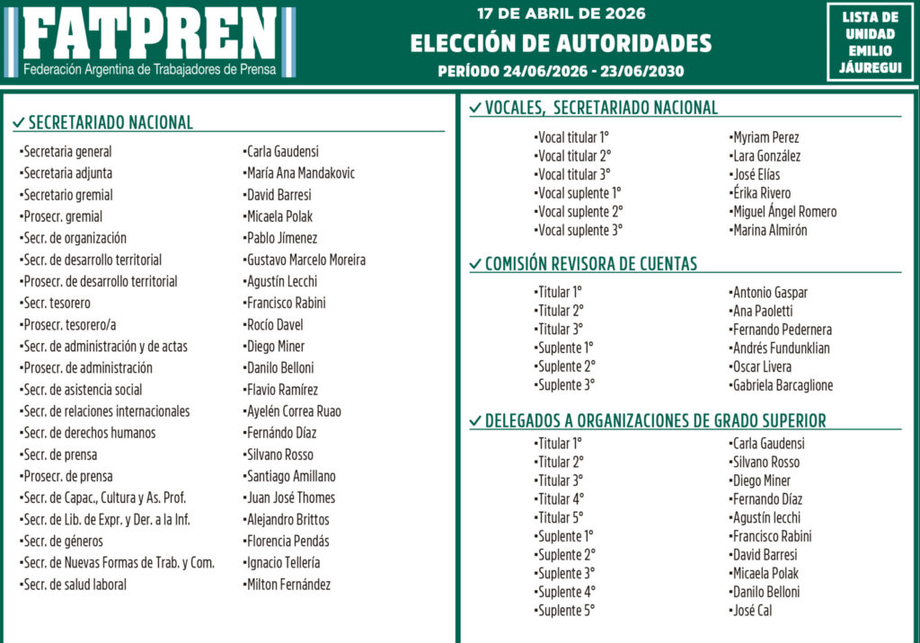Gaudensi destacó que el nuevo mandato llega con una federación “más representativa y federal” y reafirmó el compromiso de dar las peleas por los derechos de las y los trabajadores de prensa frente al actual contexto político en Argentina.