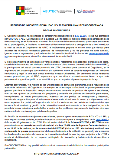 Declaracion pública SITUTEC y AEUTEC