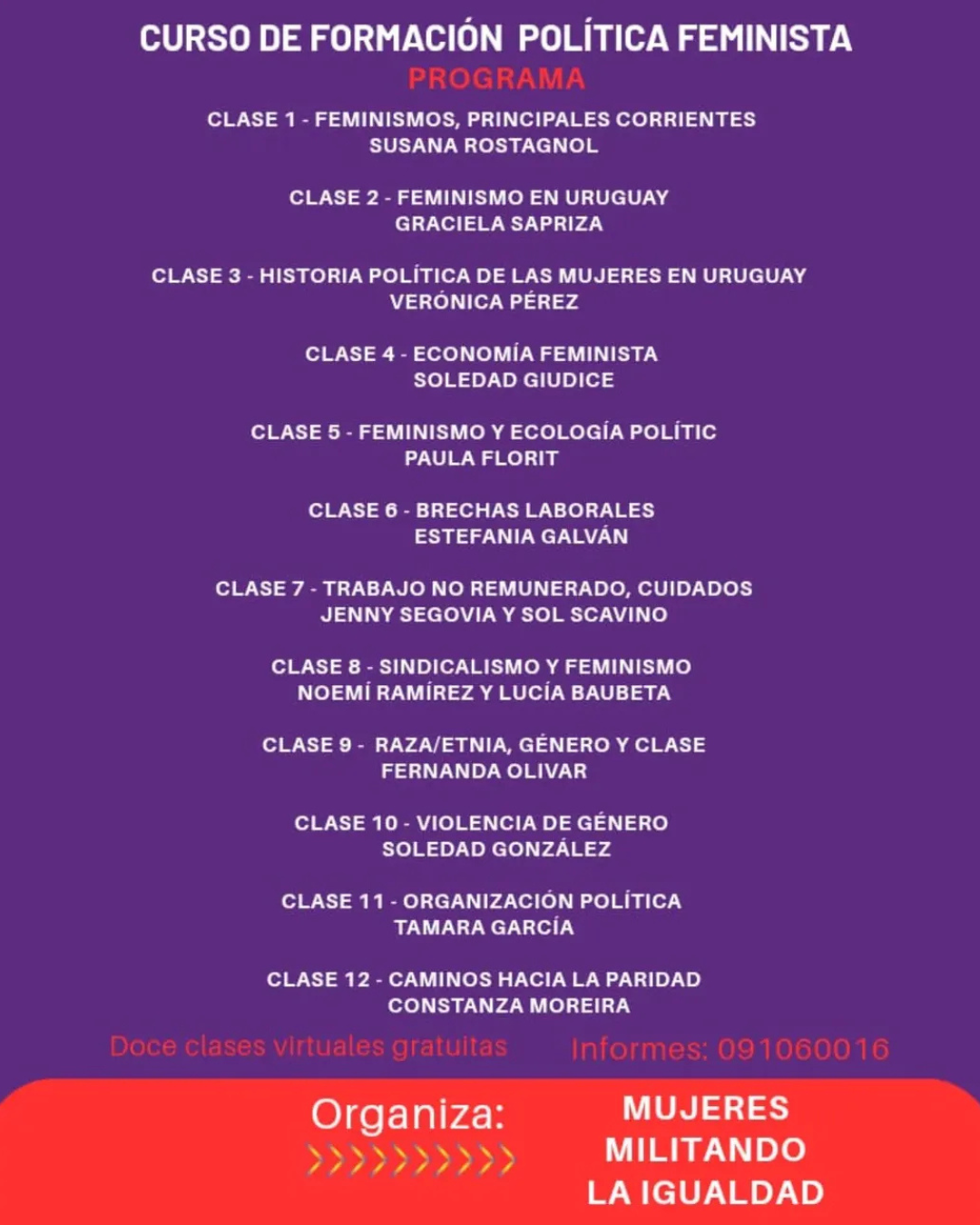 El Curso de Formación Política Feminista, organizado por Mujeres Militantes por la Igualdad,