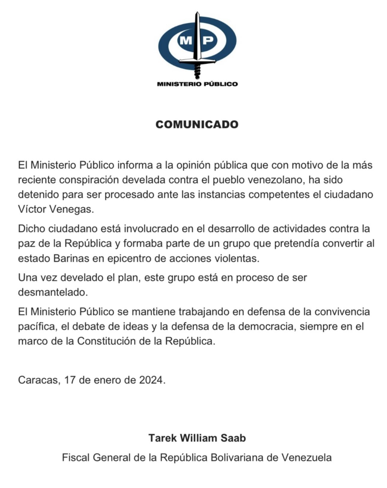 Comunicado Ministerio Público de Venezuela