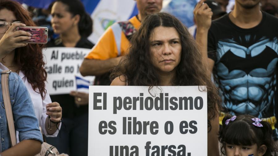 Manifestación en homenaje a Angel Gahona periodista asesinado en Nicaragua