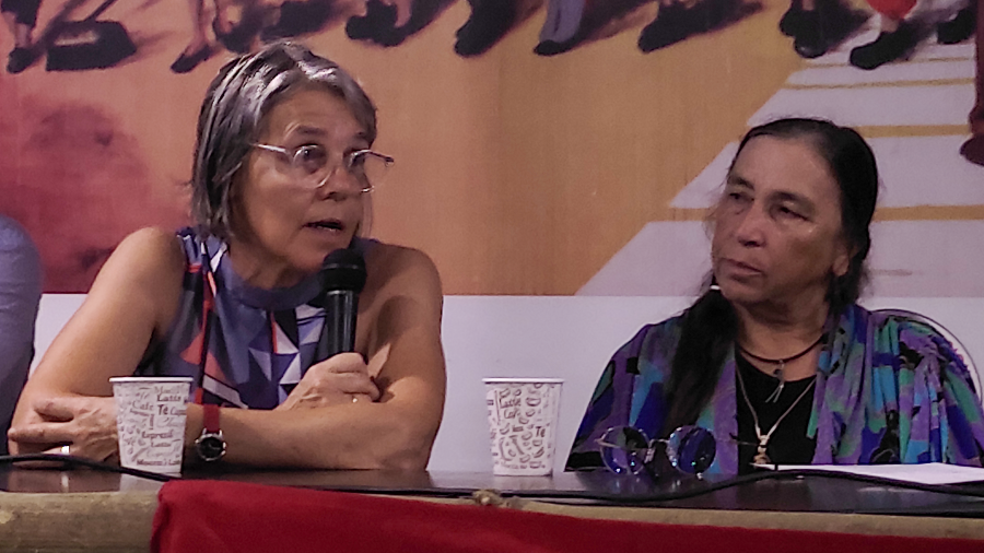 Exjueza Mariana Mota e Irma Leites en conferencia de prensa, marzo de 2023. Foto: Victoria Camboni