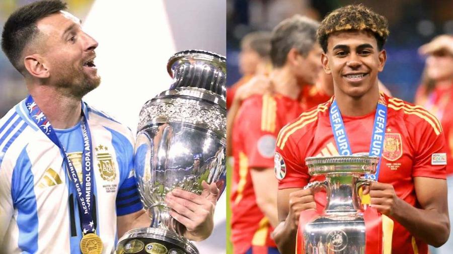 Messi con la Copa América y Lamine Yamal con la Eurocopa. Van por el título Mundial. Gentileza El Economista. 